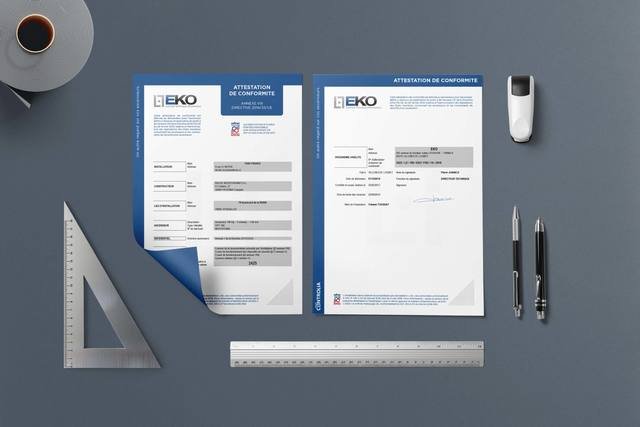 Graphisme & identité — EKO : mise en page document conformite ascenseur
