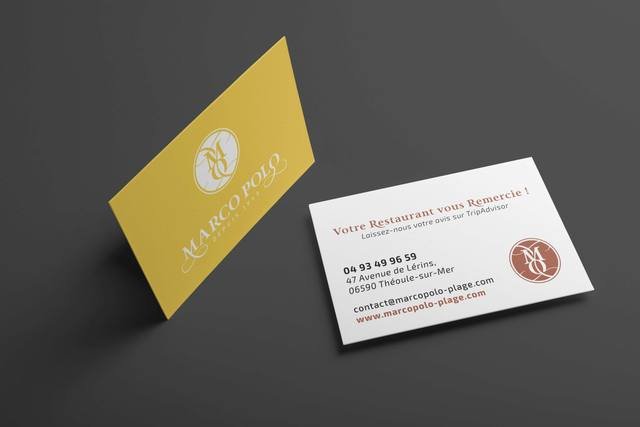 Graphisme & identité — Marco Polo : cartes de visite restaurant plage theoule sur mer