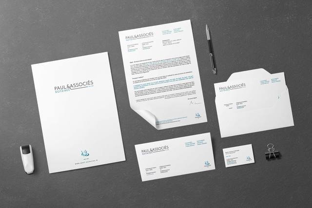 Graphisme & identité — Paul & Associés : papeterie entreprise carte pochette papier entete