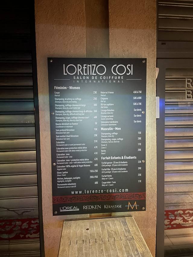 Impression grand format — Lorenzo Cosi : panneau tarifs salon coiffure