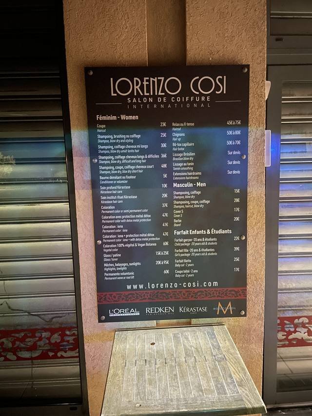 Impression grand format — Lorenzo Cosi : panneau tarifs salon coiffure