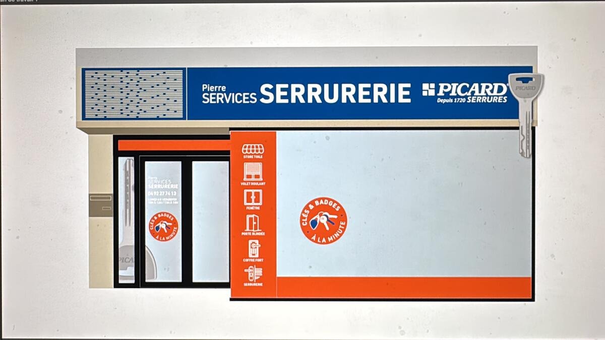 Panneau d'enseigne Pierre Services Serrurerie fabriqué en atelier