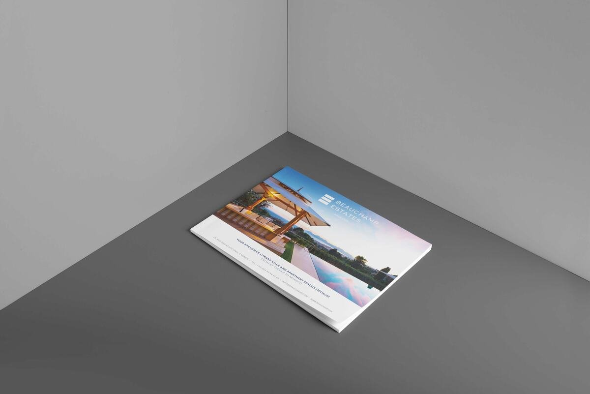 Magazine-brochure immobilier haut de gamme imprimé pour Beauchamp Estates