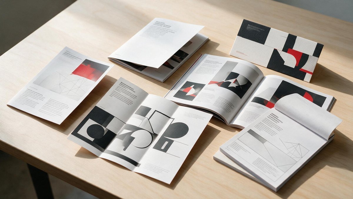 Flyers, dépliants et brochures imprimés disposés à plat